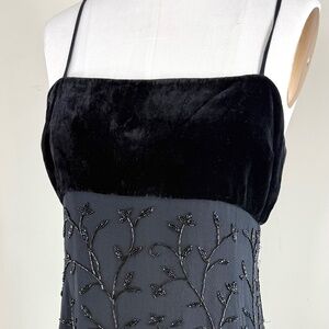 Emanuel Ungaro Black Dress with Velvet Top/Silk Beaded Bottom